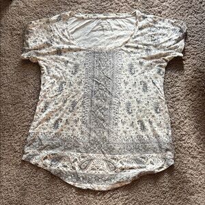 Lucky Brand Paisley Print Short Sleeve Top - Cream and Gray